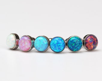 Opal earring 16g tiny prism opal cartilage helix conch rook pierced earring 4mm 6mm opal stud earring ball labret your choice