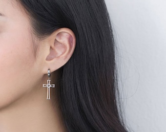 Cross hoop earrings cross dangle earring for men kpop earring i dol earring gift for men huggie earring 1piece, mixmatch earrings