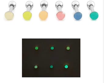 Tiny luminous earring 16g small cartilage ball earring surgical steel earring neon glow earring shining earring glow in the dark helix