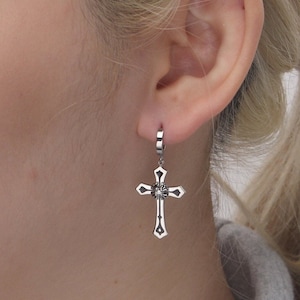 Tiny huggie hoop earring drop dangle cross earrings cross earrings bts earrings k-pop for men mens earring, 1 pcs
