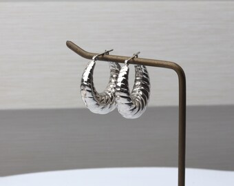 Silver croissant hoops, croissant hoops, bold earrings, chunky earrings, thick hoop earrings  Silver earrings Big Earrings Big hoop earrings