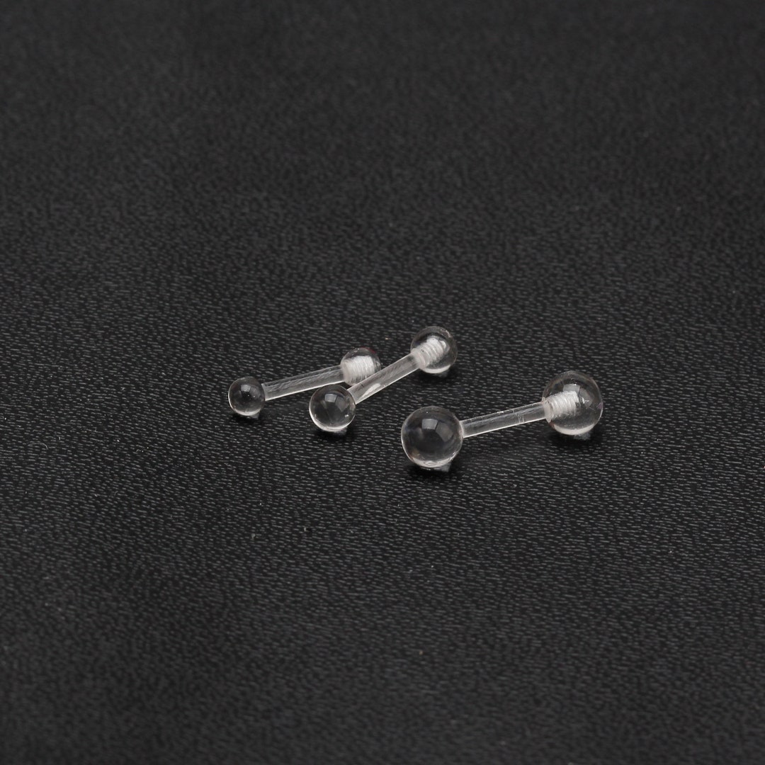 thumbnail image 2 of Flexible Acrylic Half Ball Tongue Ring Barbell Retainer – 14g (1.6mm) X 5/8” (16mm) – Nipple/Tongue 2 of 2