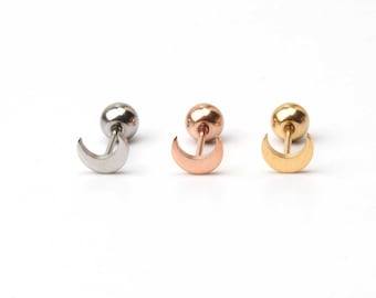 Tiny crescent moon earrings 20G new moon earrings mini crescent earrings dainty earrings screw back with ball gift for her