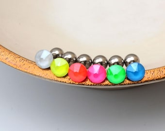 Neon Gem Barbell Stud Earrings – Colorful Surgical Steel Earrings, Rainbow Piercing Jewelry  Cartilage Stud Small Neon Barbell Studs