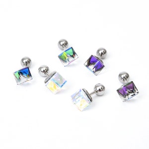 Crystal cube earring 16g multi color crystal cube stud earring cube cartilage hypoallergenic crystal earrings swarovski crystal cube earring