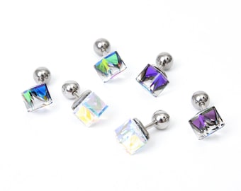 Crystal cube earring 16g multi color crystal cube stud earring cube cartilage hypoallergenic crystal earrings swarovski crystal cube earring