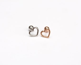 Heart single stud earring heart cartilage piercing earring silver rose gold heart jewelry cartilage helix conch piercing dainty earring
