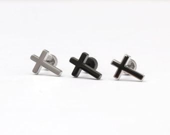 Cross cartilage earring piercing for men 16g simple cross barbell stud earring