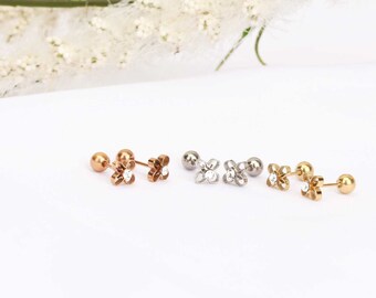 Flower earrins flower cartilage earrings screw back ball earrings second hole earrings 20g flower helix earring dainty earrings daily simple