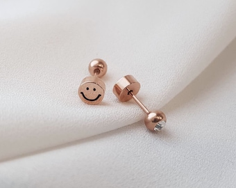 Tiny dot earrings smile earrings minimalist earrings tiny flat screw back ball earrings cartilage stud earrings hypoallergenic earrings