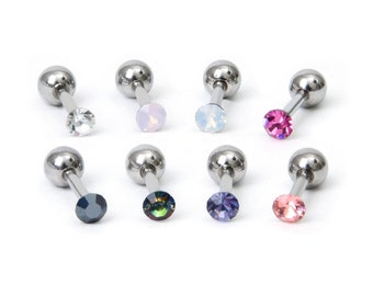 16g tiny 3mm crystal cartilage earring  colorful crystal earring surgical steel stud tragus piercing   helix piercing tiny helix earring