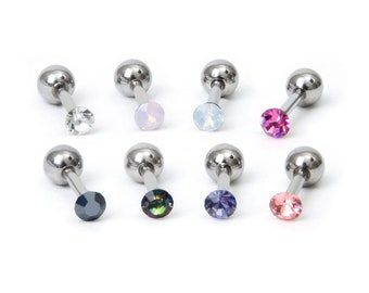 3mm Crystal Stud Earrings, Tiny Rhinestone Cartilage Piercing, Minimalist Helix Barbell Jewelry, Colorful CZ Studs, Pair 16G