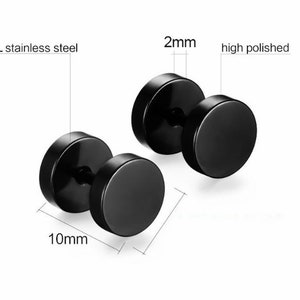 Black Circle Stud Earrings High Polished Surgical Steel Screw Flat Back ...