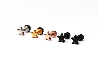 Star earrings for men  simple star earring star cartilage studs earring onyx star earring gold star barbell mens earring matte earrings