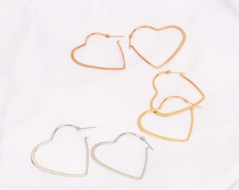 Heart earrings heart hoop dangle earrings heart shaped hoops earrings gift for her dainty earrings gold minimalist hoops earrings