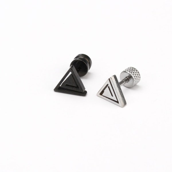 16g triangle earring spiral studs earring piercing for men black spiral stud earring geometric earring surgical steel screw back earring