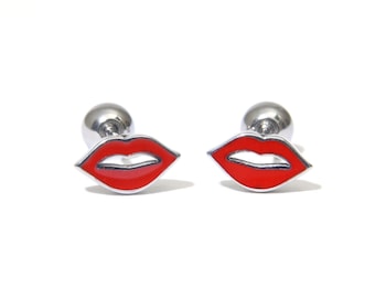 Red lip stud earrings 20G silver red lips cartilage earrings tiny red lips piercing earrings screw back ball 1pair(2pieces) minimalist