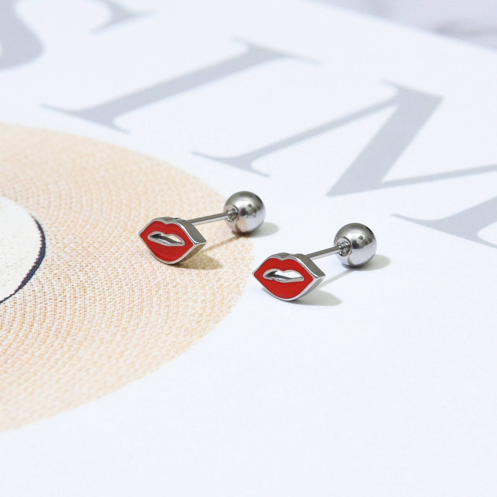 Red lip stud earrings/20G Silver Red lips cartilage earrings Etsy