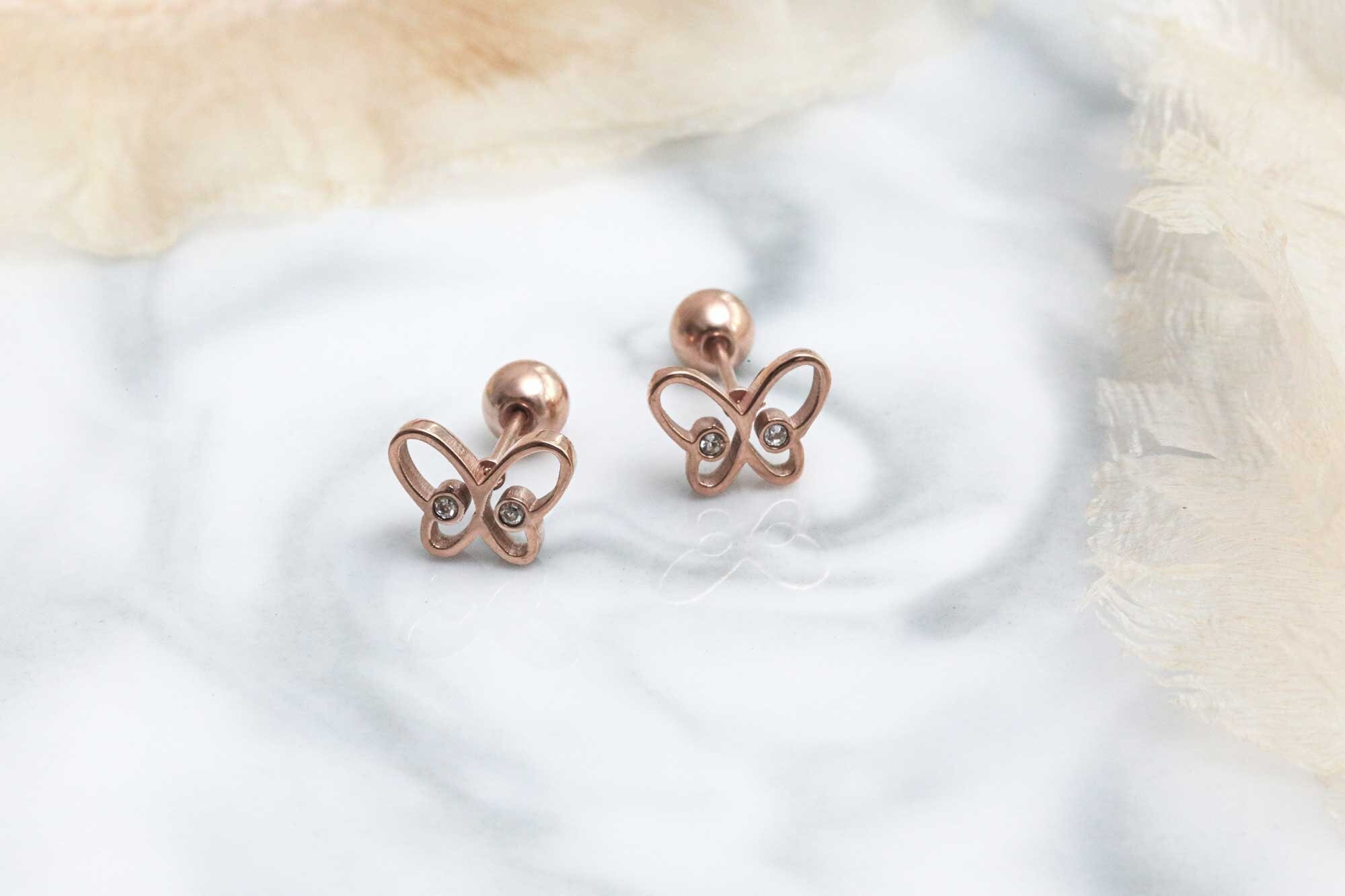 White Enamel Butterfly Stud Earrings in Gold | Lisa Angel