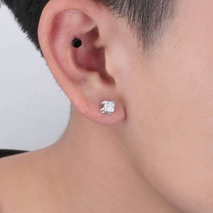 Dice stud earring 16g double dice with crystal surgical steel screw back earring cartilage earring barbell dice piercing earring