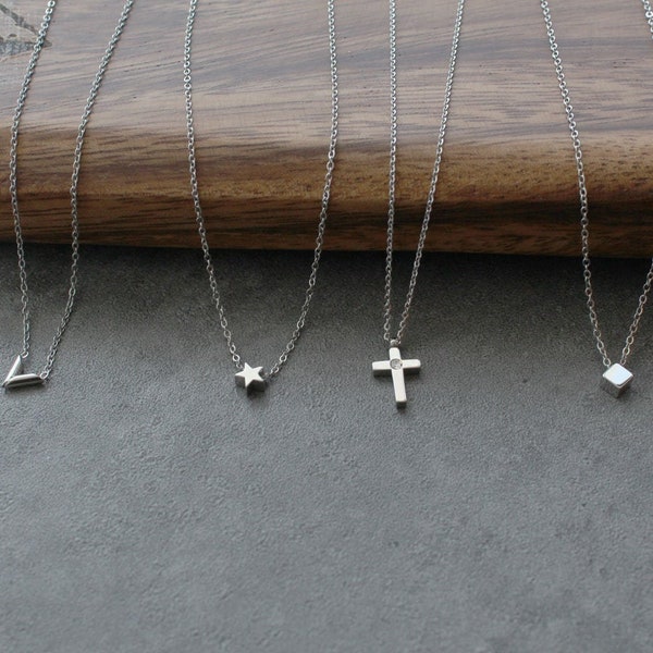 Minimalist necklaces v necklace star necklace cube necklace cross necklace daily jewerly gift for her tiny charm necklaces