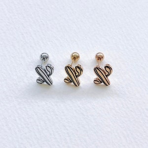 Cactus stud earrings cactus jewelry silver gold rose gold bohemian screw back cz with ball surgical steel stud earring hypoallergenic