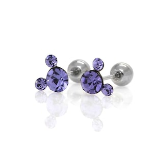 Mickey mouse earrings 4mm cubic zincornia screw back ball surgical steel stud earrings (violet) disney tini mickey stud earring
