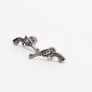 Gun Pistol Revolver Post Stud Earrings Cartilage Tragus Helix Studs piercing gothic jewelry ear jacket pistol ear jacket revolver earrings