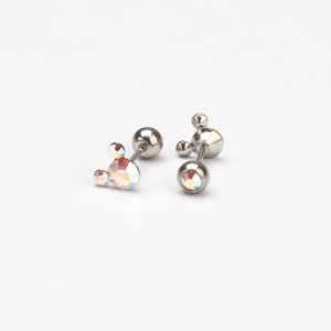 Mickey mouse earrings 4mm ab cz screw back ball surgical steel stud earrings