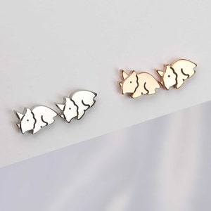 Dinosaur earrings triceratops earrings screw back earrings with cz ball cute earrings dino earrings hypoallergenic kids earrings