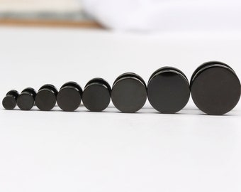 Black circle stud earrings  high polished surgical steel screw flat back 4mm~14mm black round disc stud earrings for women men jewerly 1pair