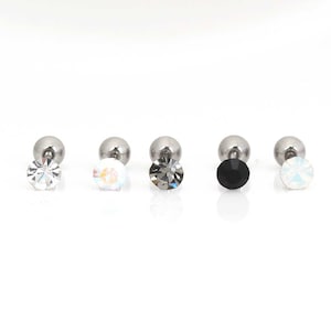 Minimalist earrings   tiny cz stud earrings   screw back earrings   black cz  surgical steel helix cartilage earrings   hypoallergenic