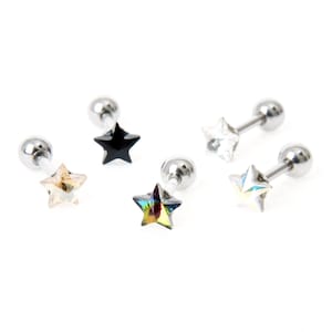 Star cartilage earring 16g star crystal ear piercing star helix earring surgical steel cerestial ear piercing small cartilage earring