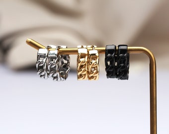Chain huggie hoop earrings men's women earrings  guys earrings surgical steel round edge earrings  gold huggie earrings chain hoop earrings