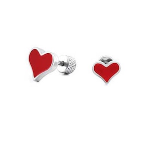 Red heart cartilage earring Heart helix stud earring 16G Red heart stud earring mini heart earrings Minimalist earrings small earrings