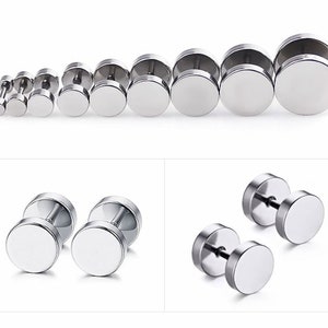 Silver dot stud earrings  high polished surgical steel screw flat back 4mm~14mm  round disc stud earrings for women men jewerly 1pair