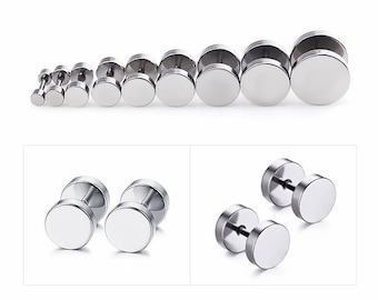 Silver dot stud earrings  high polished surgical steel screw flat back 4mm~14mm  round disc stud earrings for women men jewerly 1pair