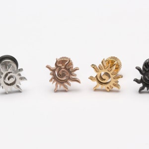 16g sun stud earrings sun jewelry sun stud piercing  small sun cartilage earring sun helix earring sun swirl earring ,sun earring for men