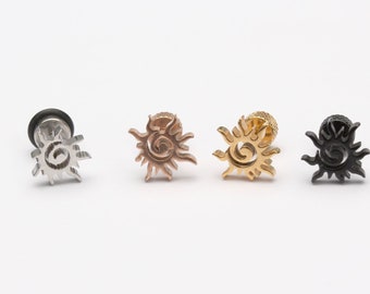 16g sun stud earrings sun jewelry sun stud piercing  small sun cartilage earring sun helix earring sun swirl earring ,sun earring for men