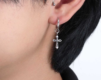 Bts jimin earrings  hoop cross drop earrings  bts earrings  jimin earrings  mens earring  cross  hoop k-pop earrings for men korean earrings