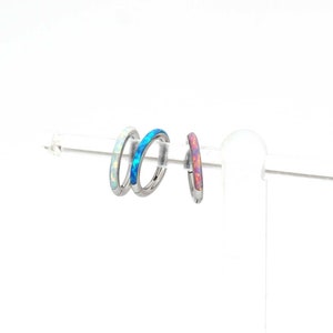 Silver seamless clicker hinged segment hoop ring earring 6mm opal lined front facing conch cartilage helix tragus septum nose lip piercing