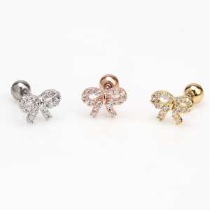 16G Bow Cartilage earring  ribbon stud cartilage earring bow earring dainty earring gift for her helix cartilage stud earring Bow Earring