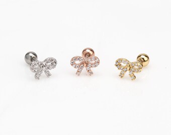 16G Bow Cartilage earring  ribbon stud cartilage earring bow earring dainty earring gift for her helix cartilage stud earring Bow Earring