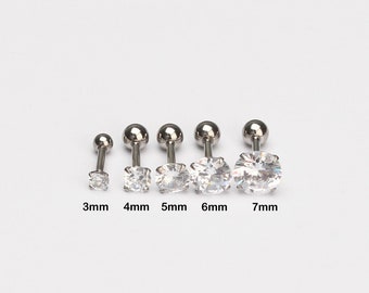 16G Clear Crystal Cartilage earrings tiny Crystal studs piercing helix earring Small clear Crytal stud earrings 3mm~7mm Minimalist earring
