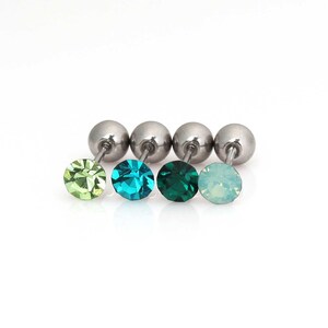 Tiny cz stud earrings 22g green cubic zirconia cartilage stud earrings screw back earrings green color stud earrings minimalist earrings