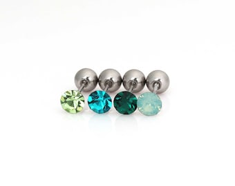 Tiny cz stud earrings 22g green cubic zirconia cartilage stud earrings screw back earrings green color stud earrings minimalist earrings