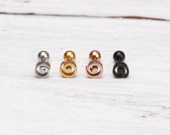 16g swirl earring  tiny cartilage studs earring piercing  swirl cartilage helix tragus jewelry   circle stud earring  mens earring