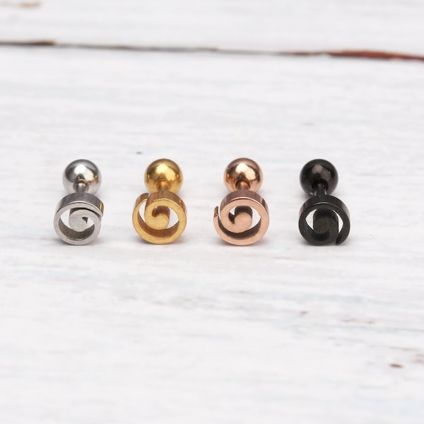 16g swirl earring  tiny cartilage studs earring piercing  swirl cartilage helix tragus jewelry   circle stud earring  mens earring