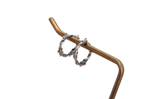 Barbed wire hoop earrings wire hugie hoop earrings   twig wire hoop earring endless hoops hugie barbed wire earrings punk earrings