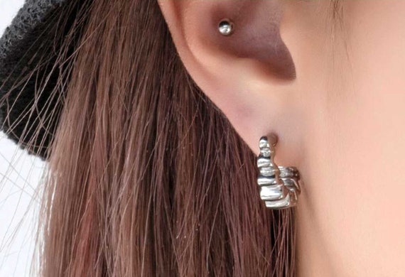 Abstract earrings wavy earrings silver hoop earrings irregular hoop earrings silver chunky irregular hoop earrings zigzag earrings #2